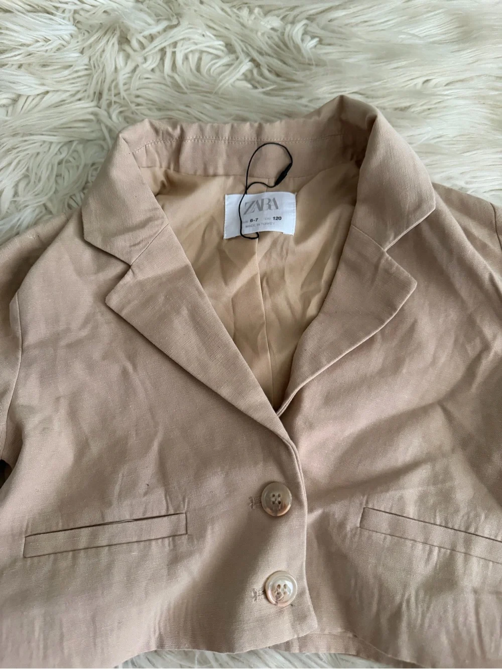 Zara Girls Beige Cropped Blazer and High-Waist Shorts Set